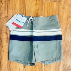 Vintage Jantzen size 16 swim suit. Pewter w/ cream and navy stripes. With tags.